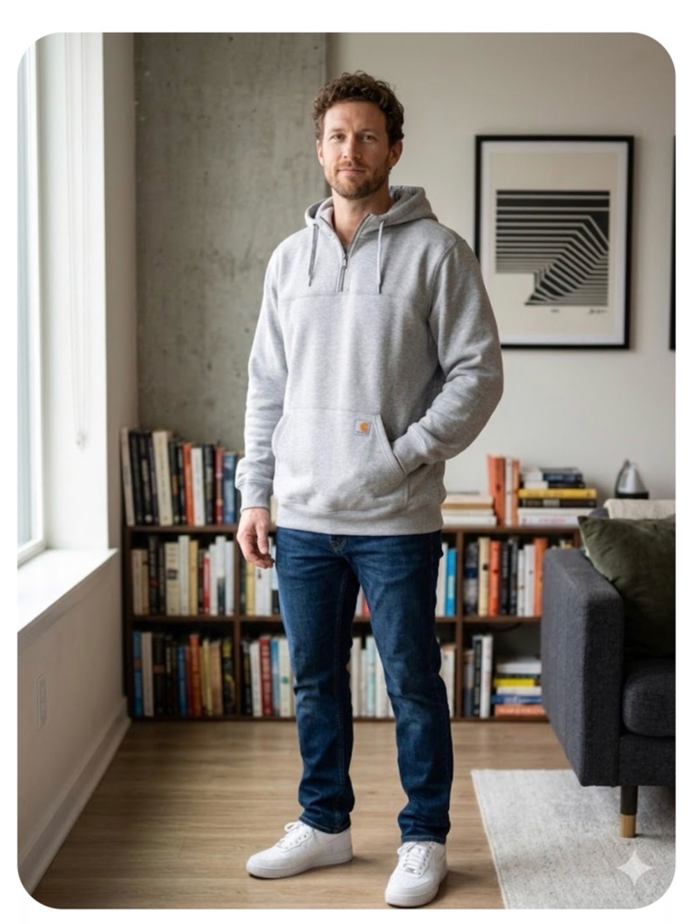 Carhartt Light Heather Gray Quarter-Zip Hooded Pullover